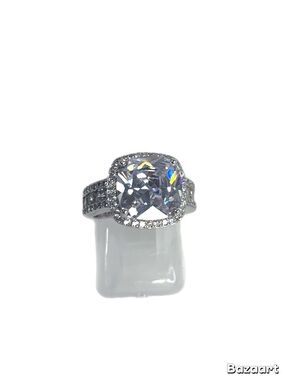 JTV Cushion-Cut CZ Halo Engagement Ring silver 925 Sz 6